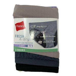 Women's Underwear Size 9 Hanes Bikini Leak Protection 3 pack